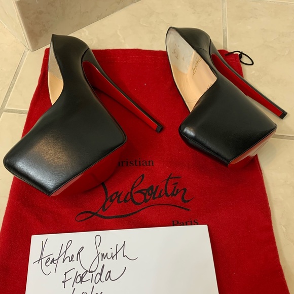 Christian Louboutin Black Leather Platforms worn 1 - Picture 5 of 5